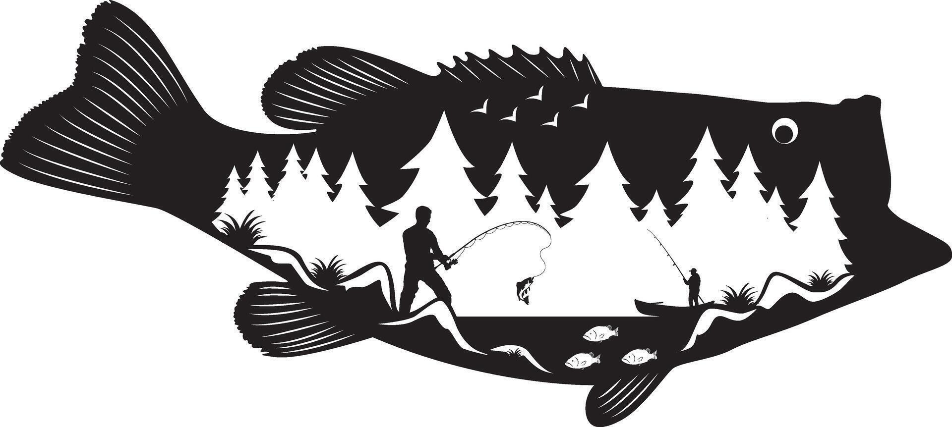 Bass Fisherman, People Fishing, Fish on Hook, Dad Bass Fish vector