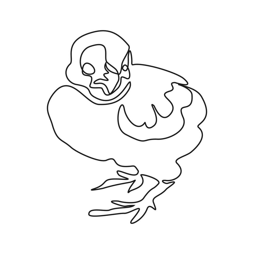 Single line drawing of cute little chicken. Fun chicken farming. One line design illustration vector