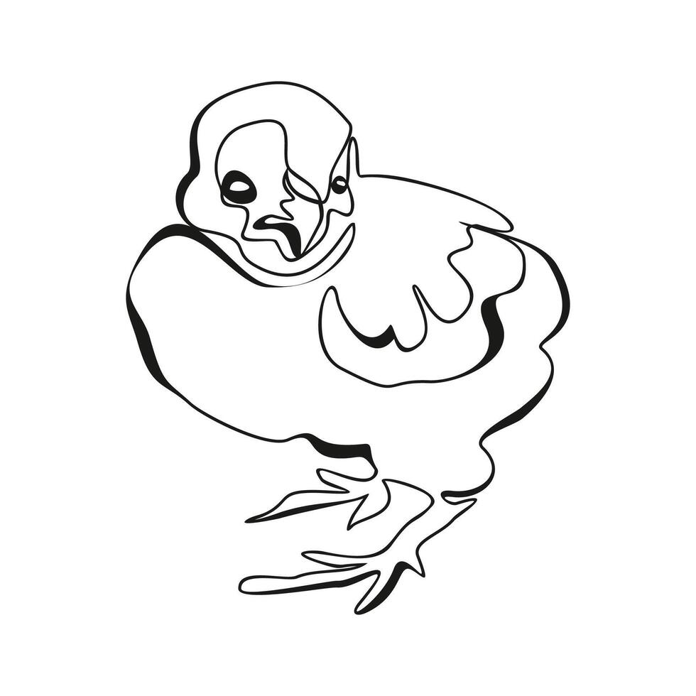 Single continuous line drawing of cute little chicken. Fun chicken farming. Oneline design illustration vector
