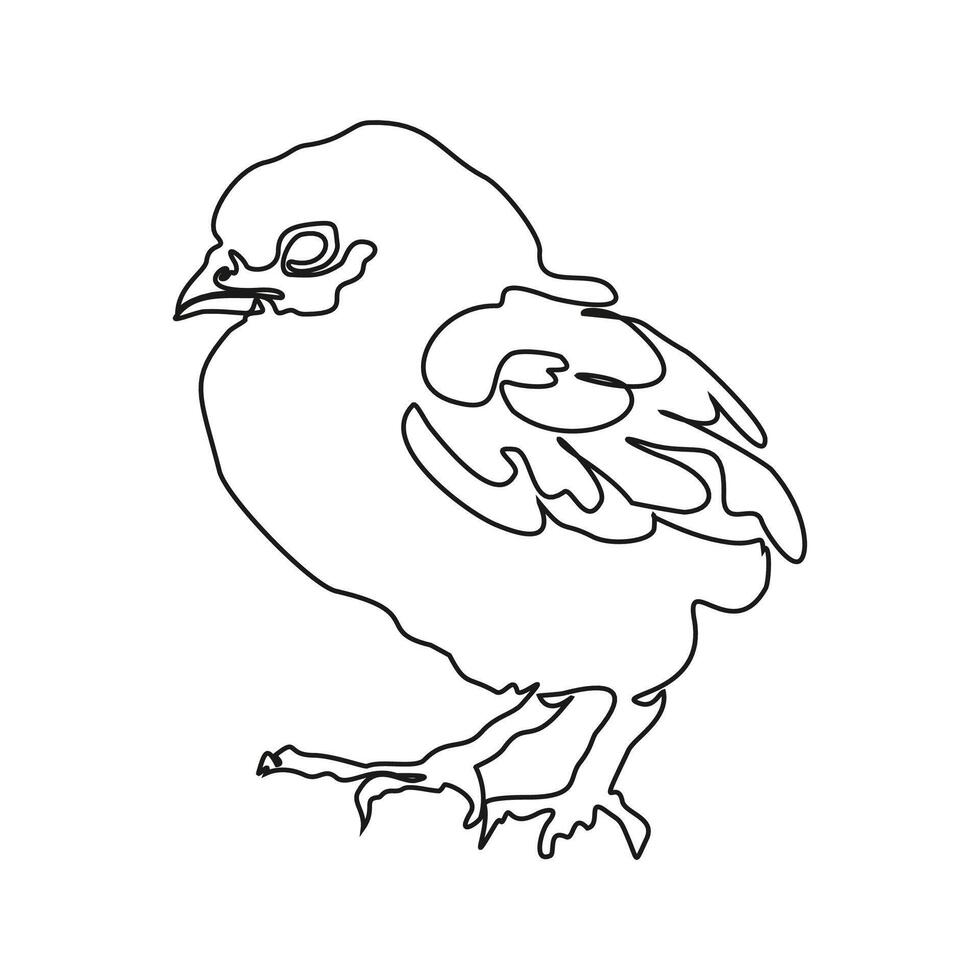 Single continuous line drawing of cute chicken. Fun chicken farming. One line design illustration vector