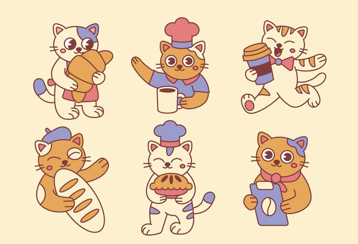Cat Cafe Illustration Set vector