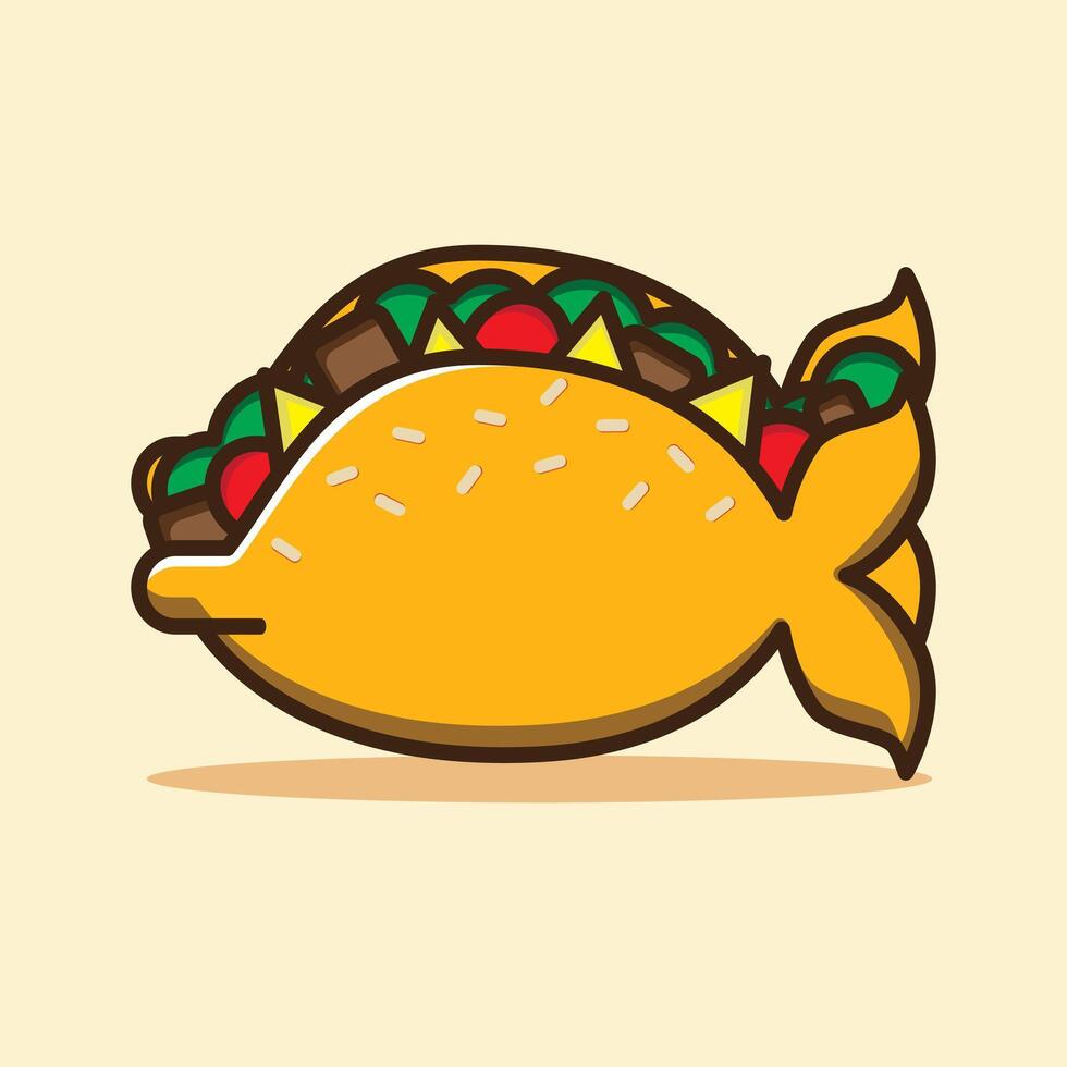 Simple Taco Fish Funny Flat Illustration, with bright background. Suitable for logo, mascot, and icon vector