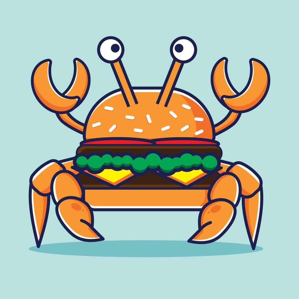 Simple burger crab funny flat illustration, with bright background. Suitable for logo, mascot, and icon vector