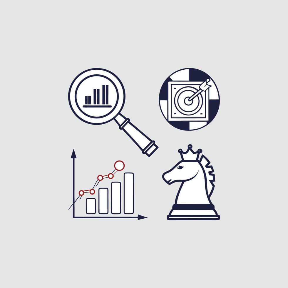 Business Strategy and Analysis Icons Search, Target, Growth and Leadership vector