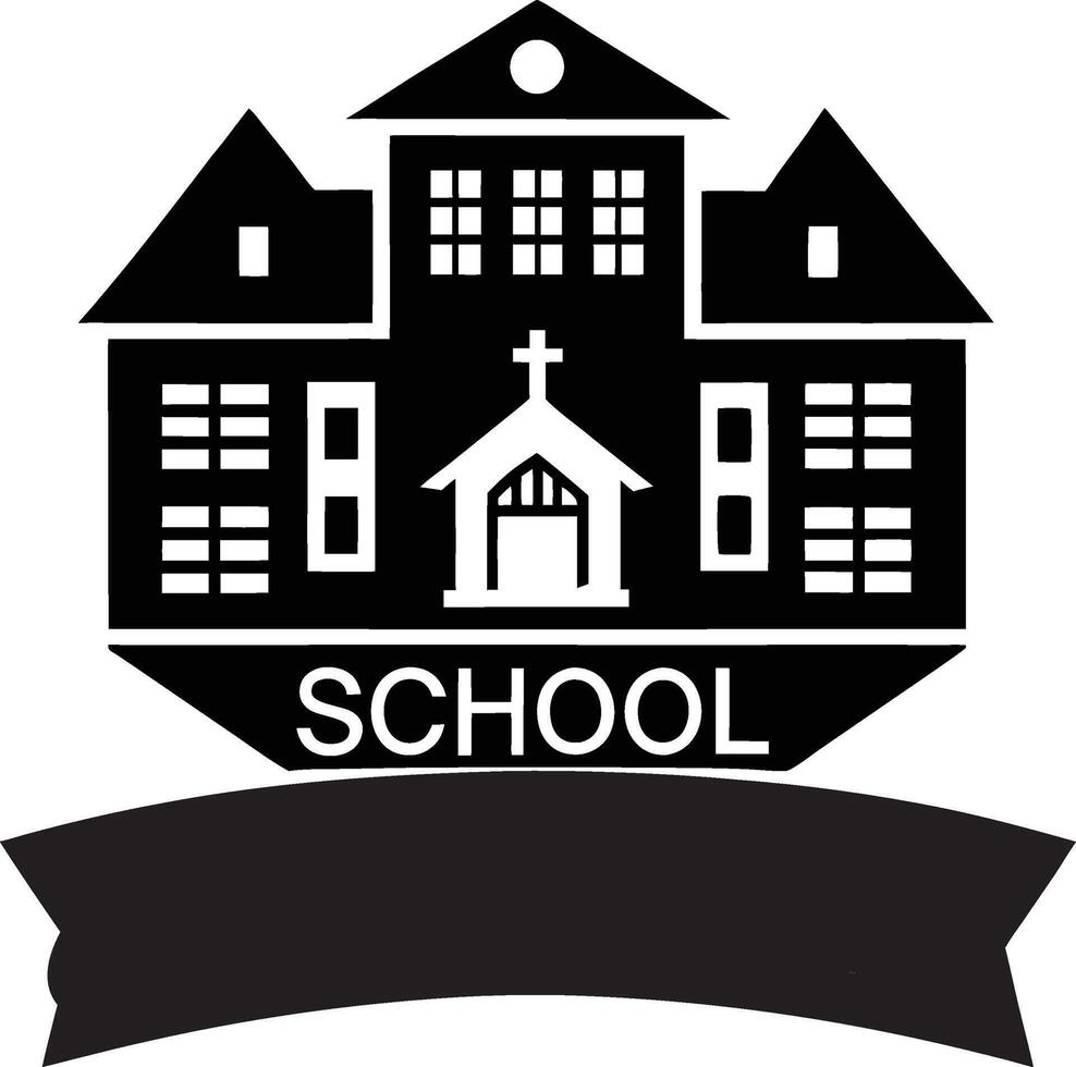 School admission black icon. Educational institution building art. Simple silhouette of a schoolhouse. Learning and admission concept design. vector