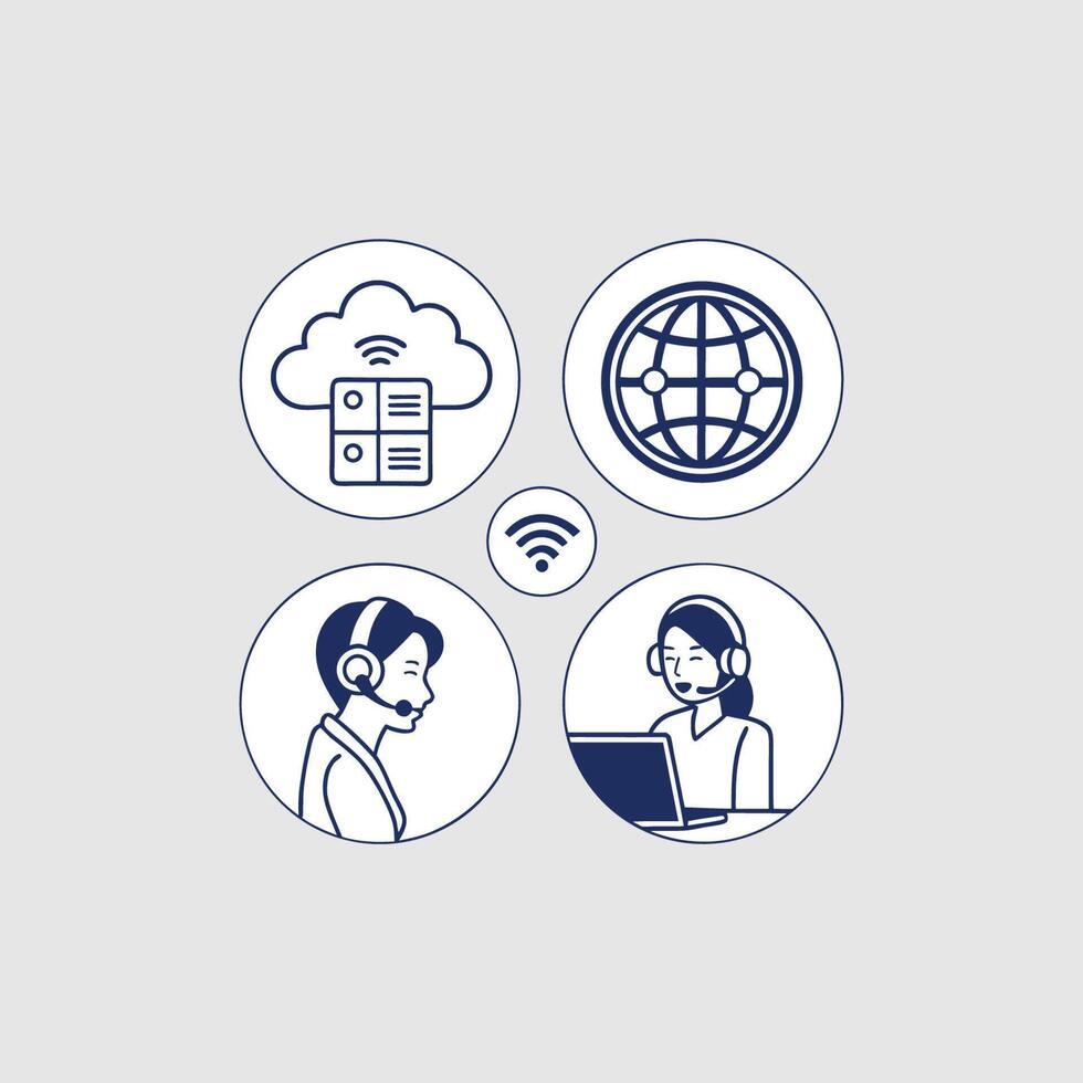 Modern Business and Customer Service Icons Data, Global, Support and Cloud Computing vector