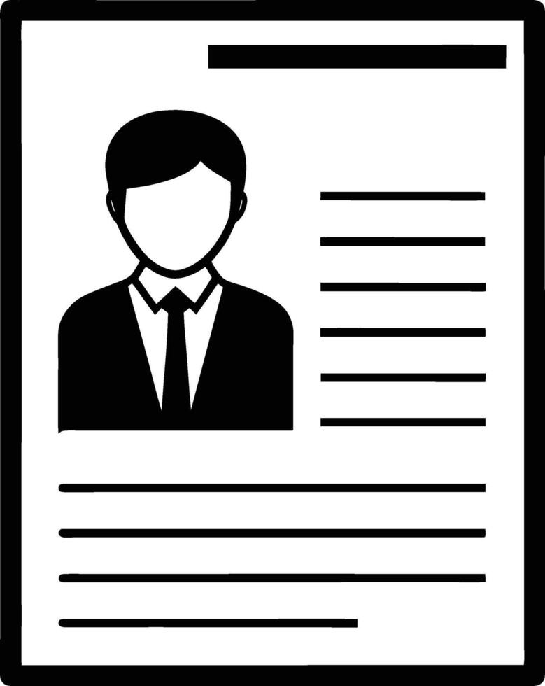 CV or resume black icon design, Profile document silhouette art, Job application template, Minimalist human profile form vector
