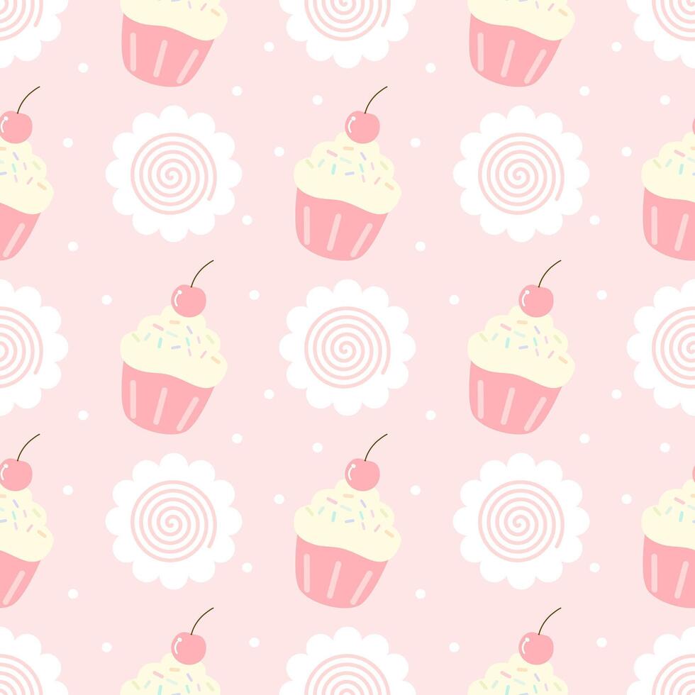 Cupcake flowers on pink background , fabric pattern, gift wrapping paper , seamless pattern vector