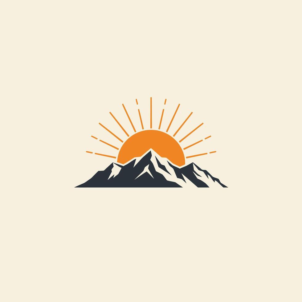 Logo design of a mountain with the sun behind it vector