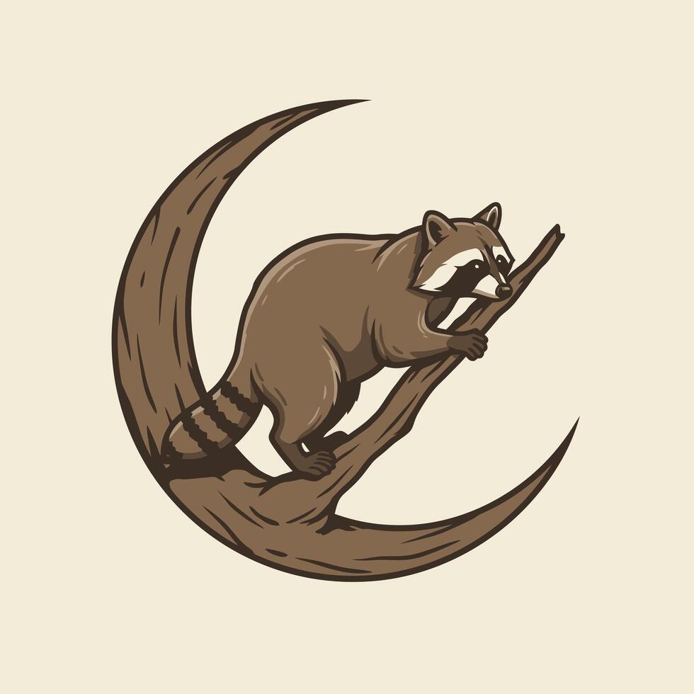 Raccoon sitting on a branch logo design vector