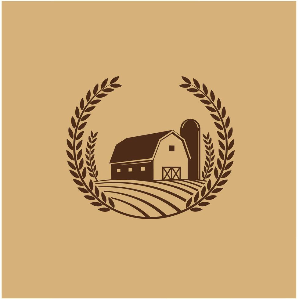 Barn and wheat leaves logo design vector