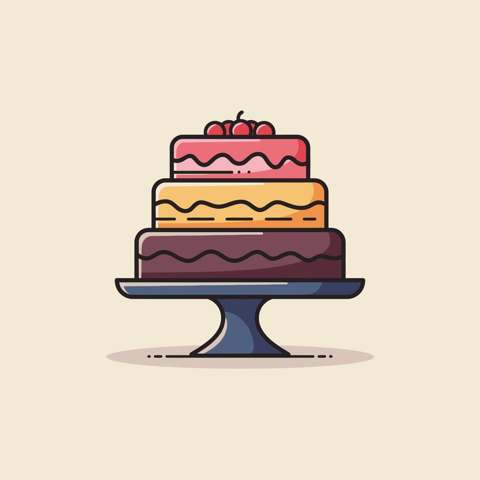 Three tier cake with cherries on top logo design vector