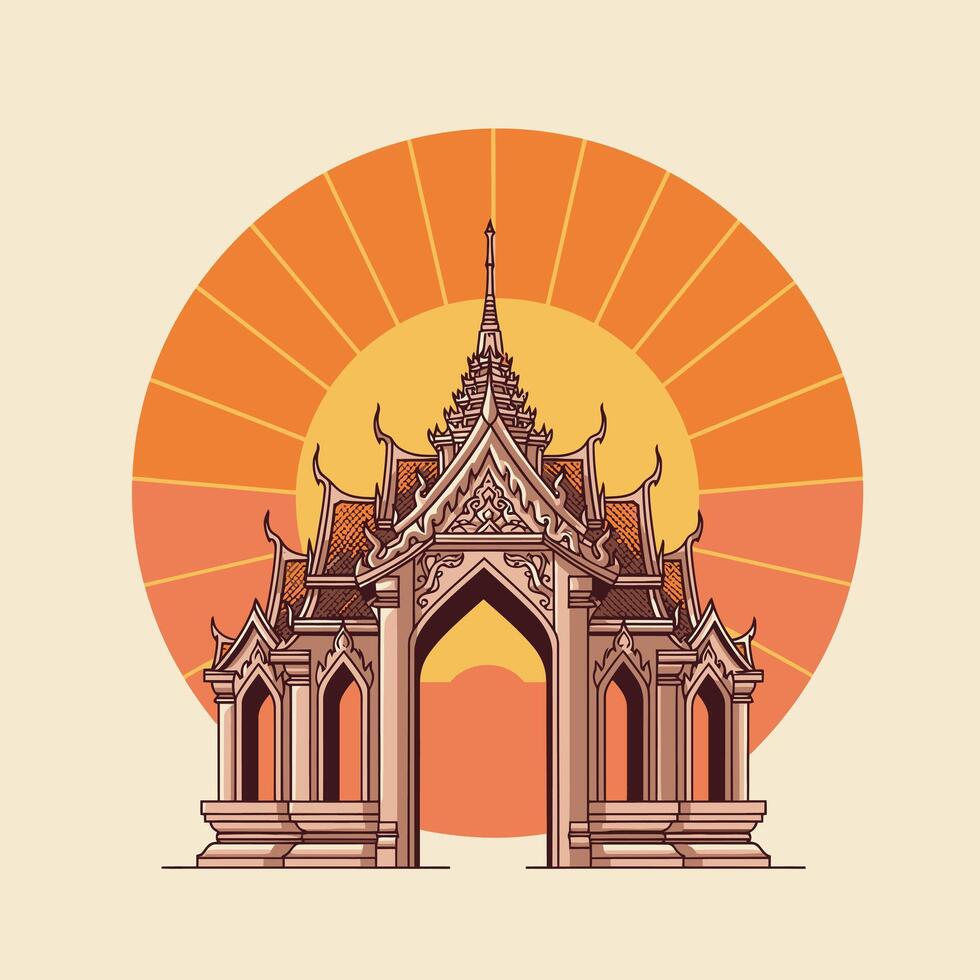 Temple logo design with the sun in the backgorund vector