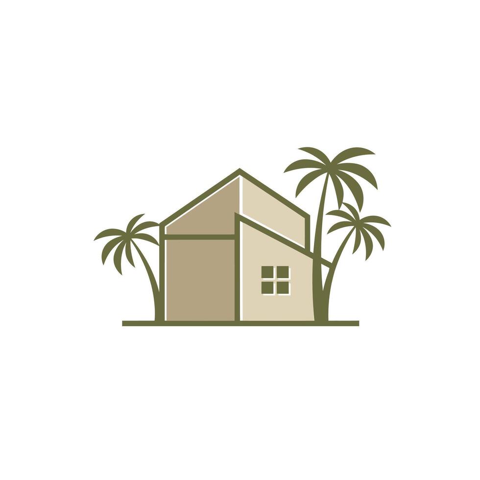 House with palm trees logo design vector
