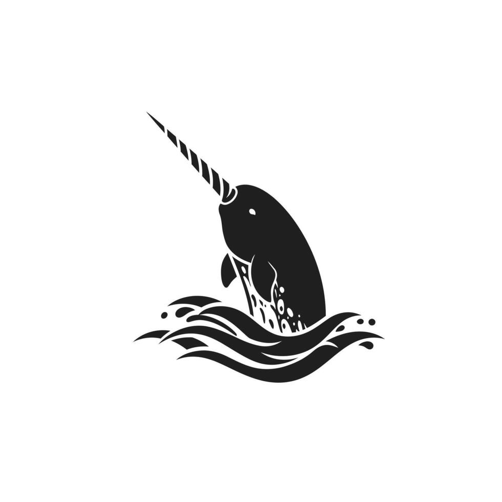 Narwhal in the water logo design vector