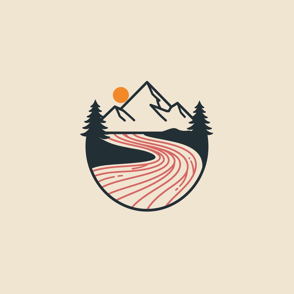 Road that leads to a mountain logo design vector