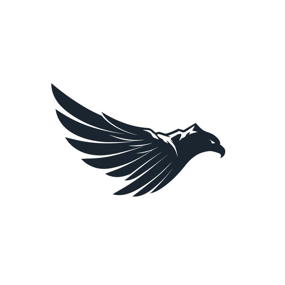 Black eagle head with wings logo design vector