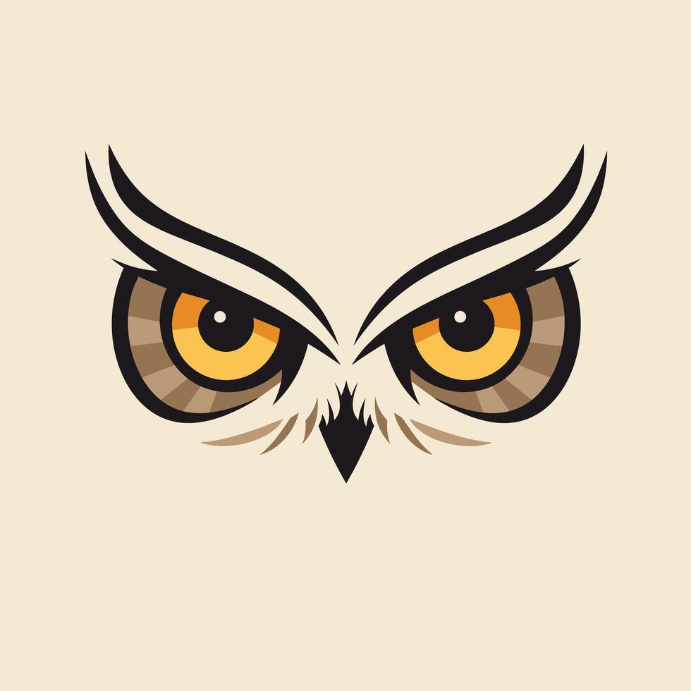 Logo design of an owl face with yellow eyes on a beige background vector