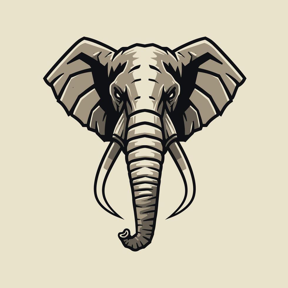 Elephant head with tusks logo design on a beige background vector
