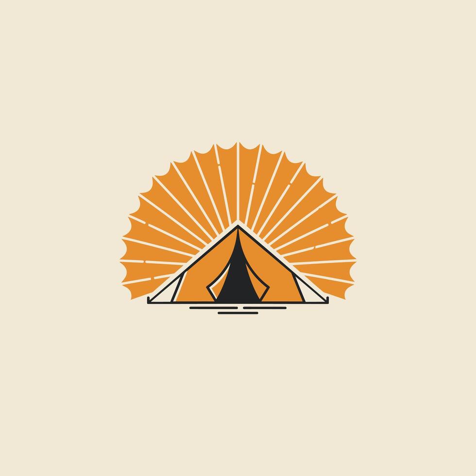 Logo design of a tent with the sun in the background vector