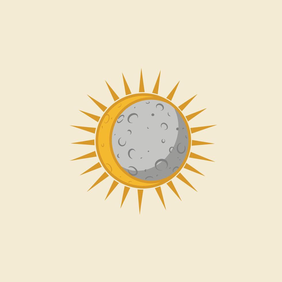 Moon and the sun overlapping each other logo design vector