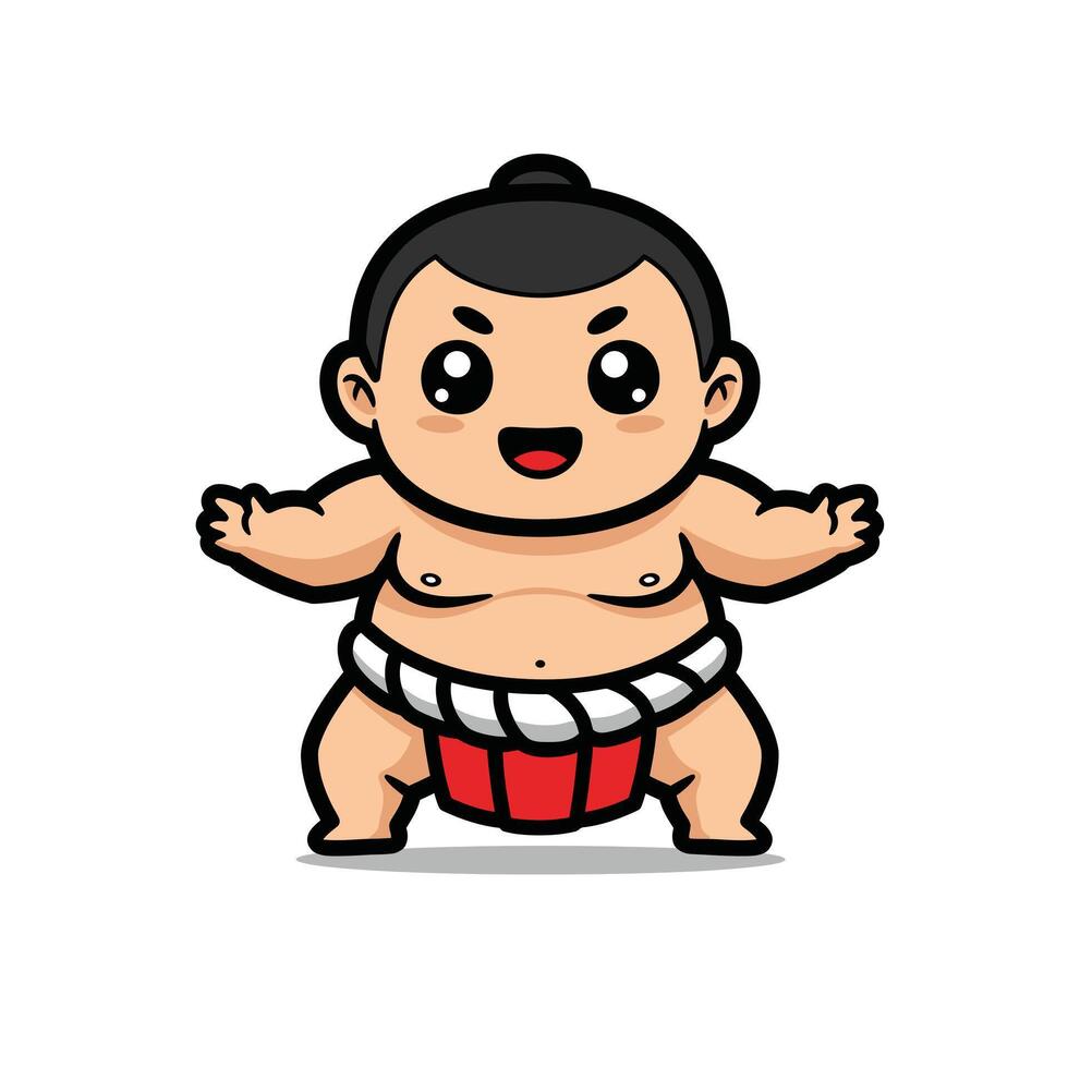 Sumo wrestler cartoon character logo design vector