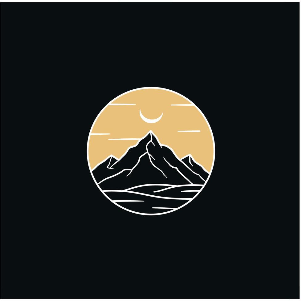 Logo design of a mountain landscape with a crescent moon vector