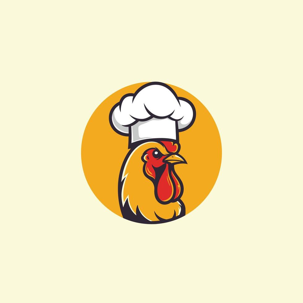 Chicken head with a chef hat logo design vector