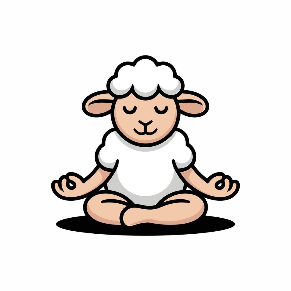 Meditating Sheep in Lotus Position Relaxation and meditation. illustration. vector