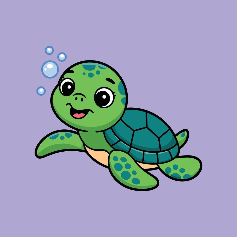 Happy sea turtle character in water illustration isolated on white background vector