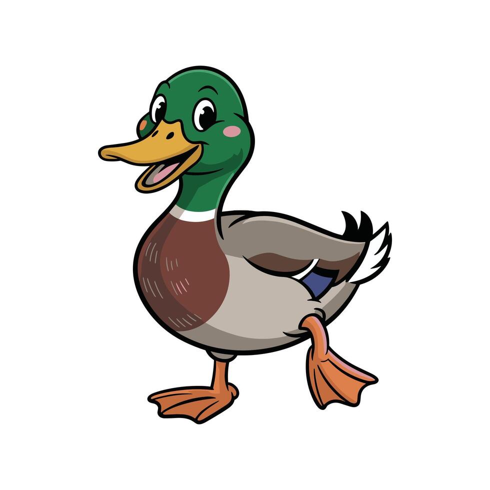 Cartoon Duck Walking and Smiling simple vector