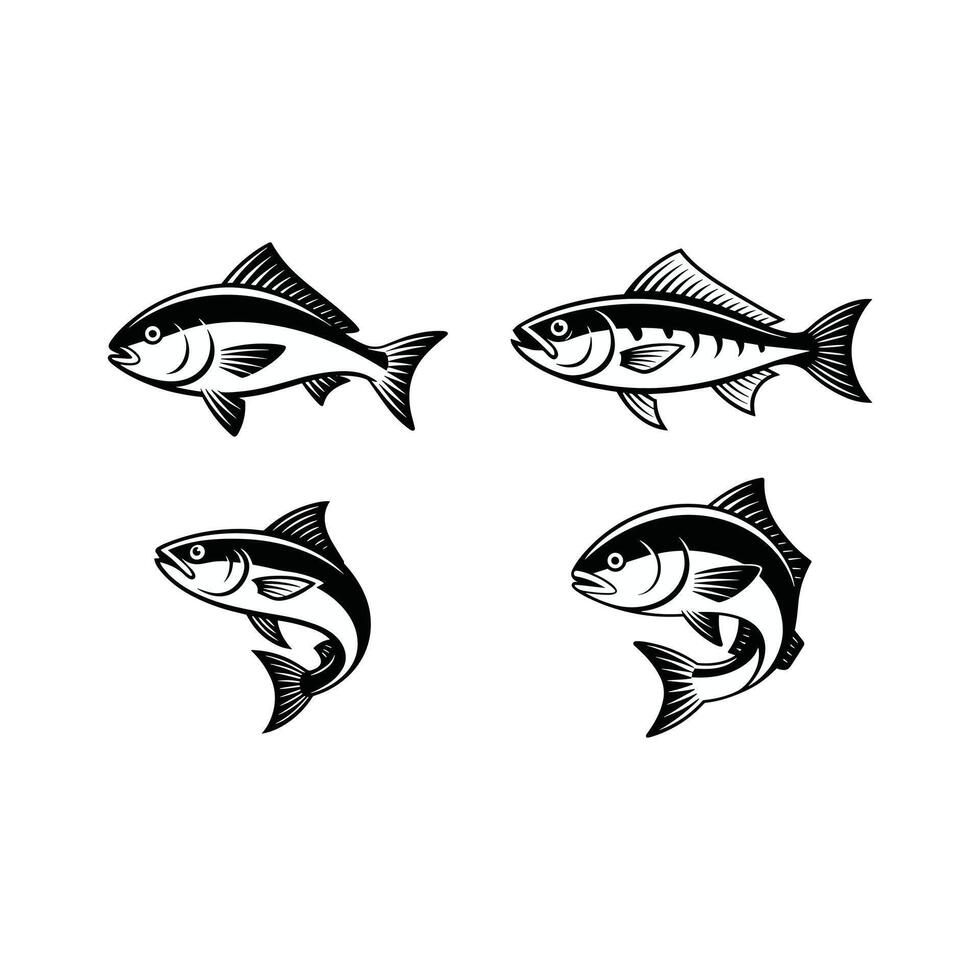 set of bass fish silhouette design illustration vector