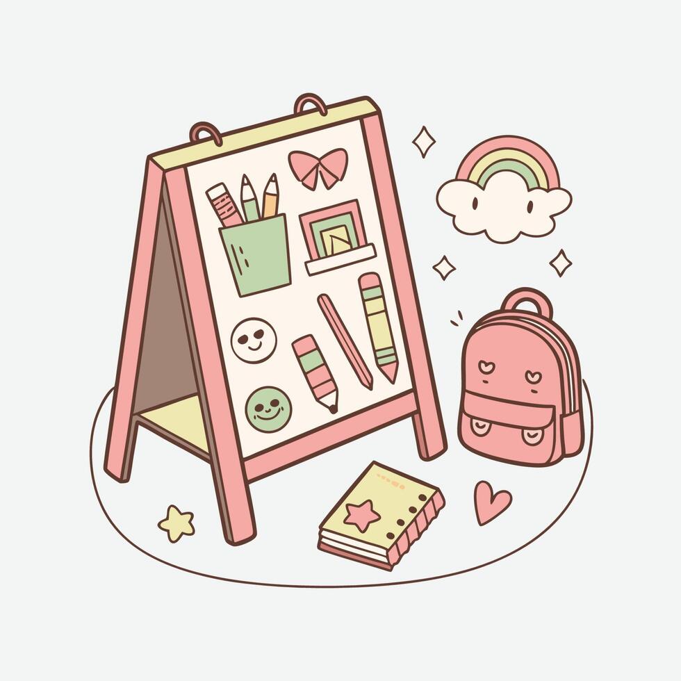 Adorable Kawaii School Supplies and Creative Playtime Elements vector
