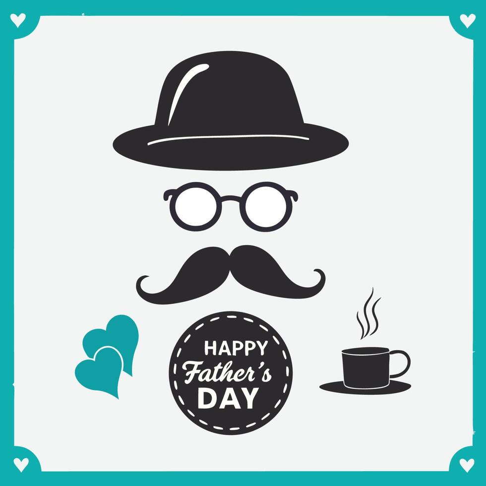 Happy Father's Day Icon Set Gentlemanly Symbols and Hearts in Teal and Black vector