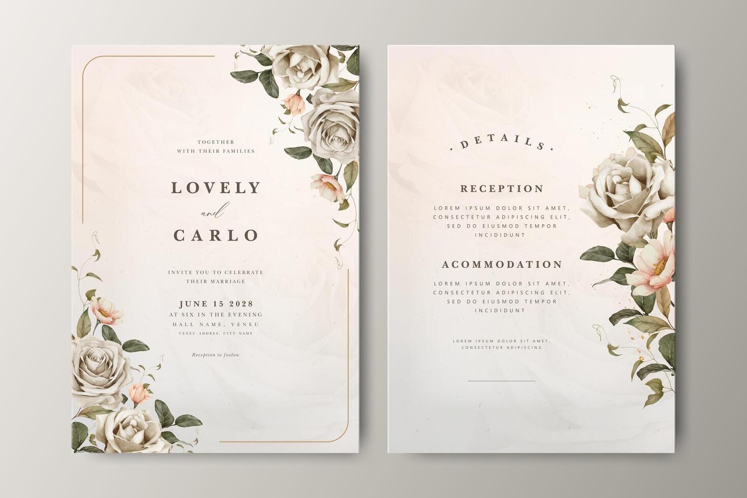 Beautiful wedding invitation card with floral partition vector