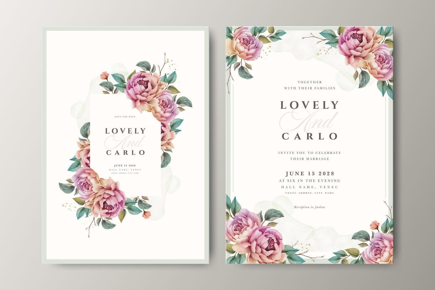 Beautiful wedding invitation card with floral partition design vector