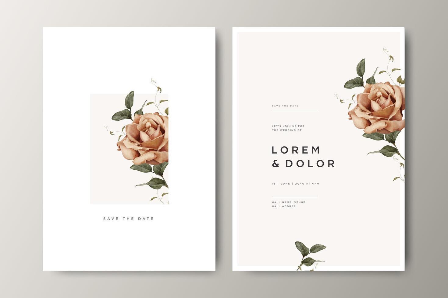 Minimalist wedding invitation card design with floral template vector