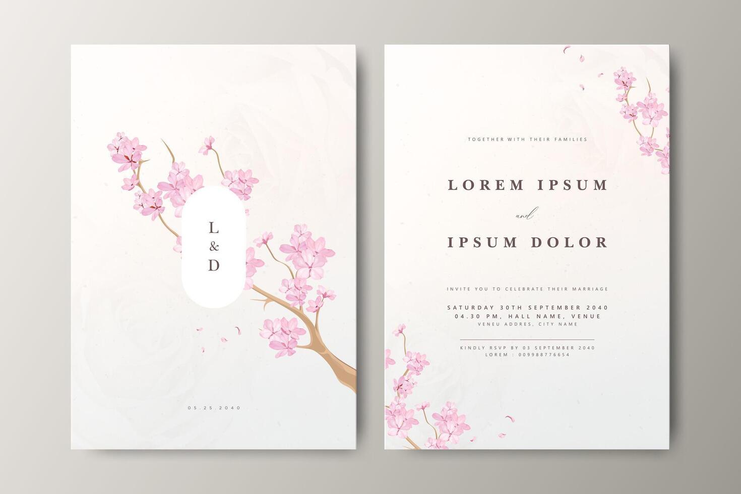 Beautiful wedding card design with floral decoration and creamy color background vector
