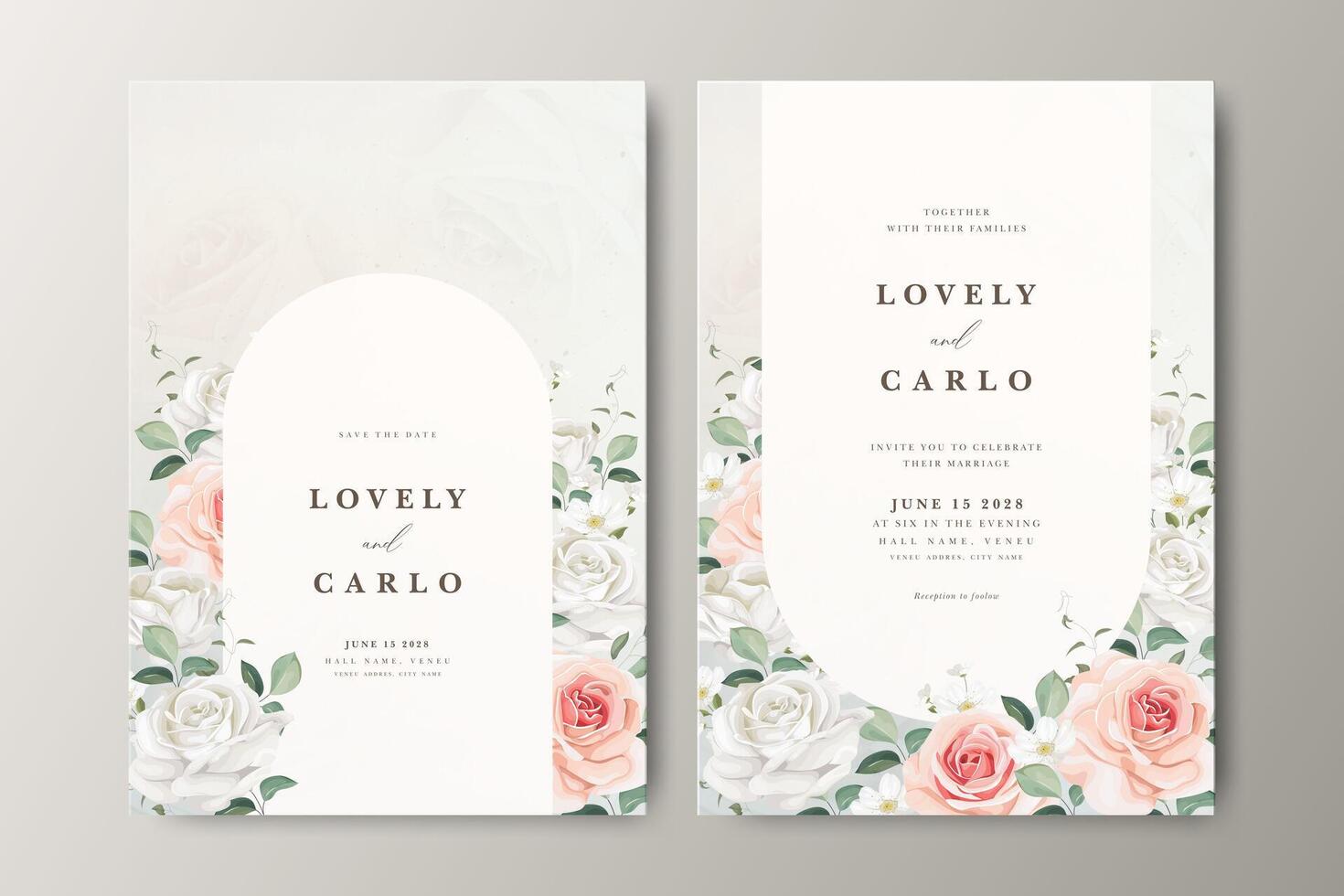 Beautiful wedding invitation card design with floral partition vector