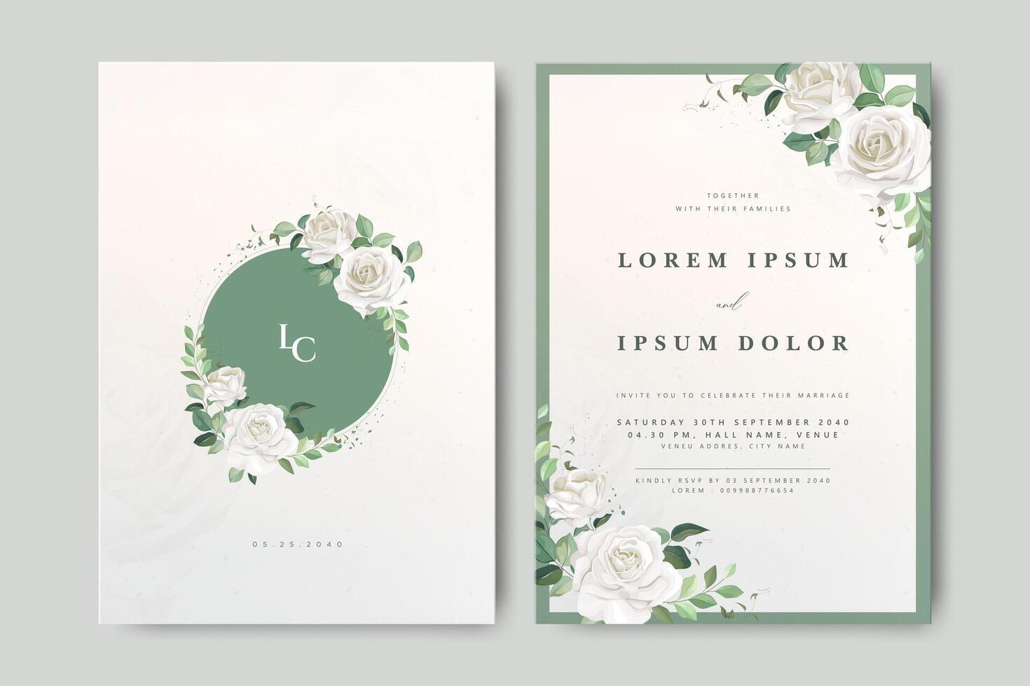 wedding invitation card with floral wreath design vector