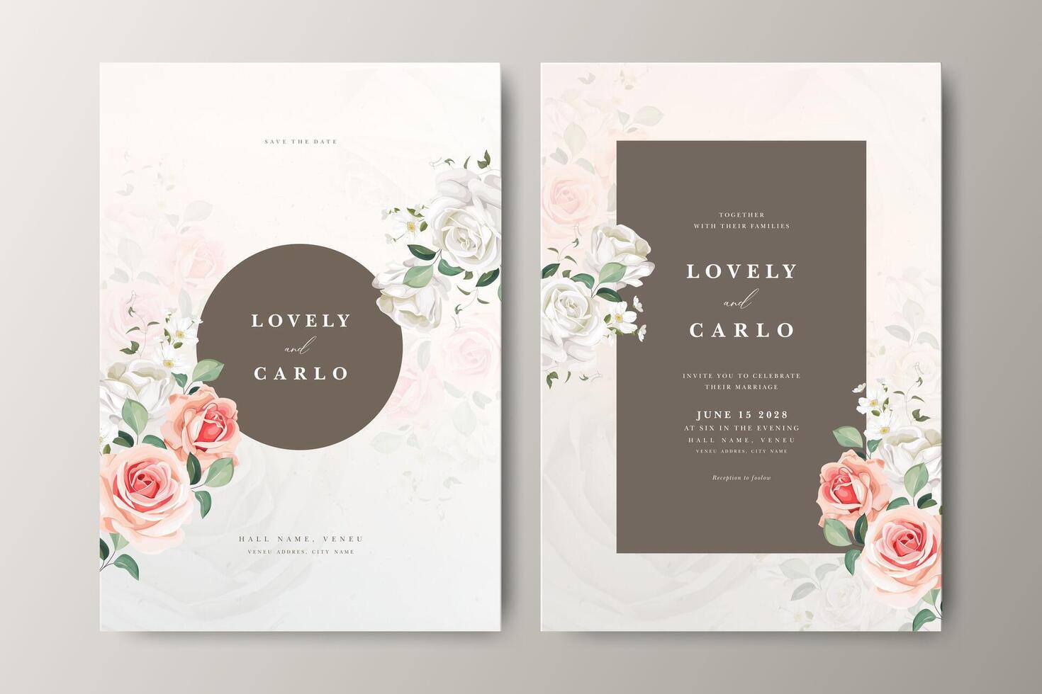 wedding invitation card with bouquet flower design vector