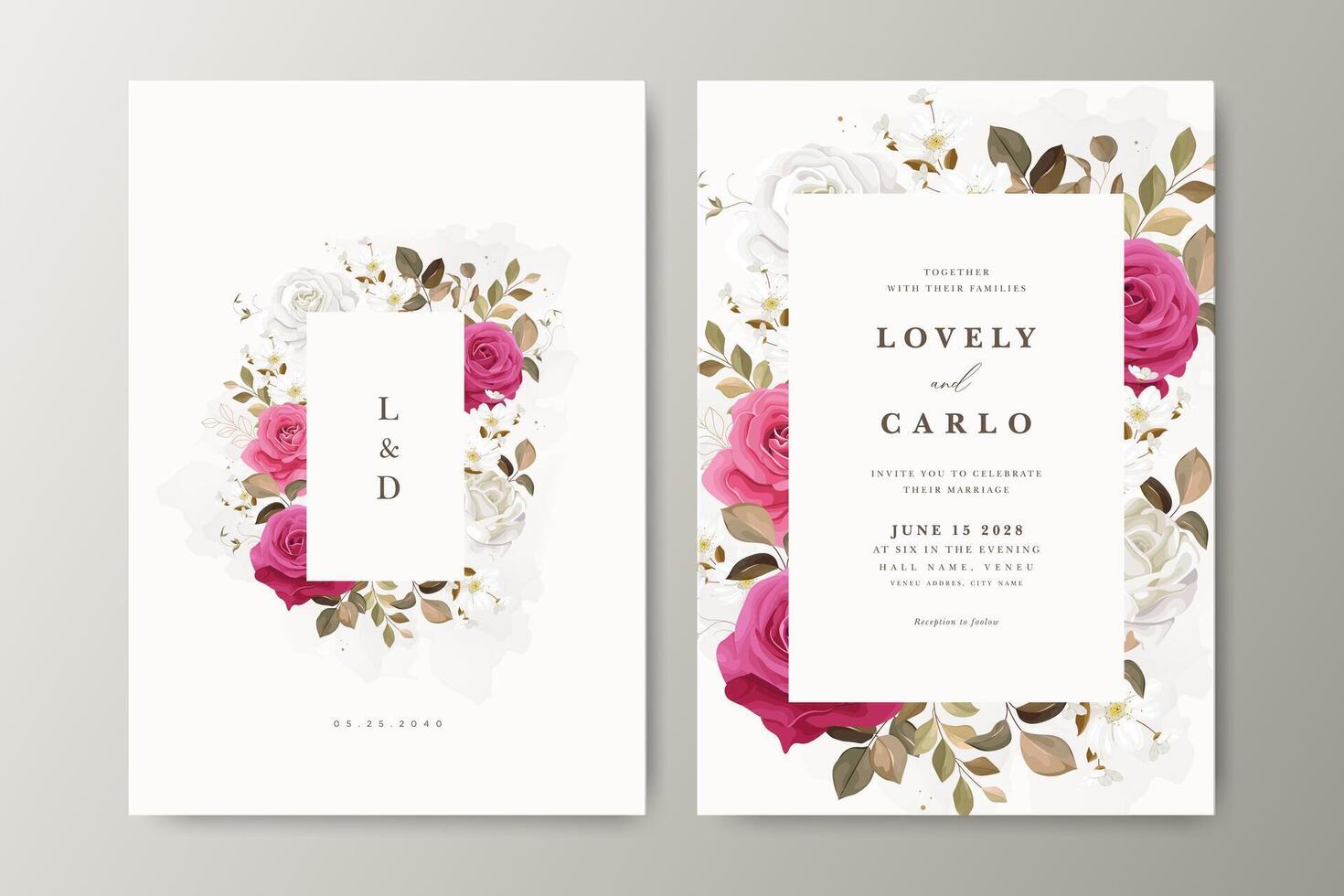 wedding invitation card with roses flower partition design vector