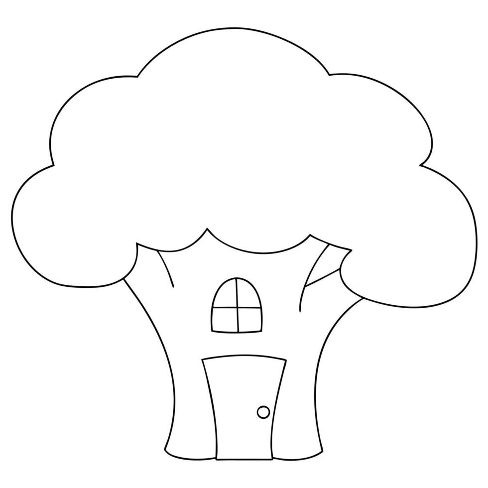 A tree with a house on it coloring page vector
