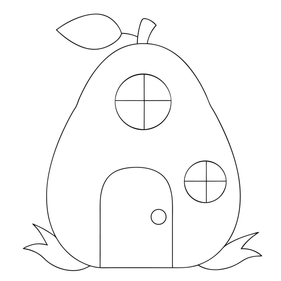 A coloring page with a house in the shape of a pear vector