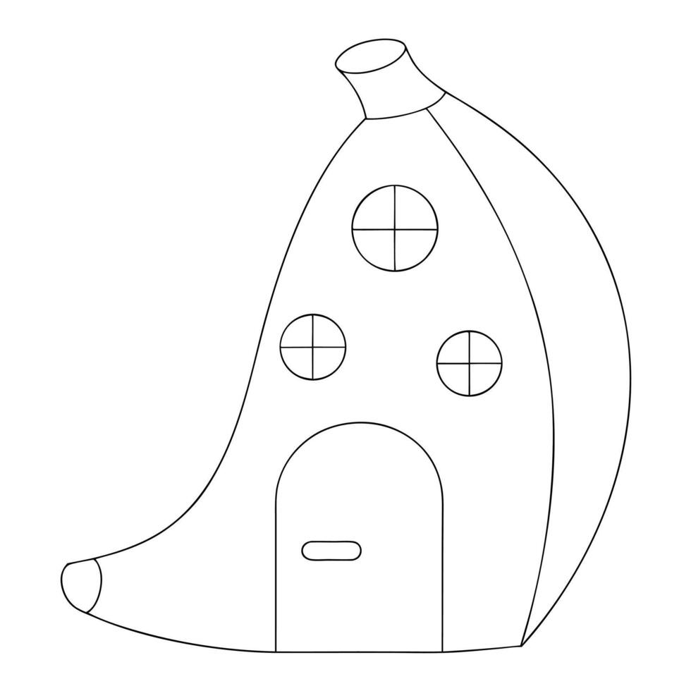 A banana shaped house with a door and windows vector
