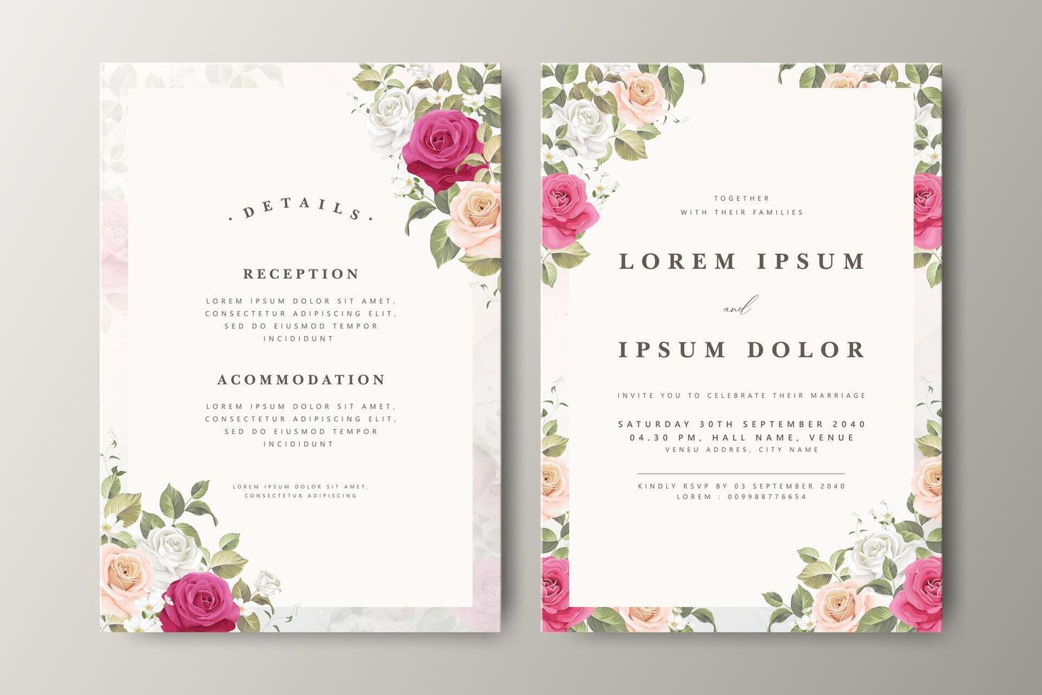Beautiful wedding invitation card set with floral partition vector