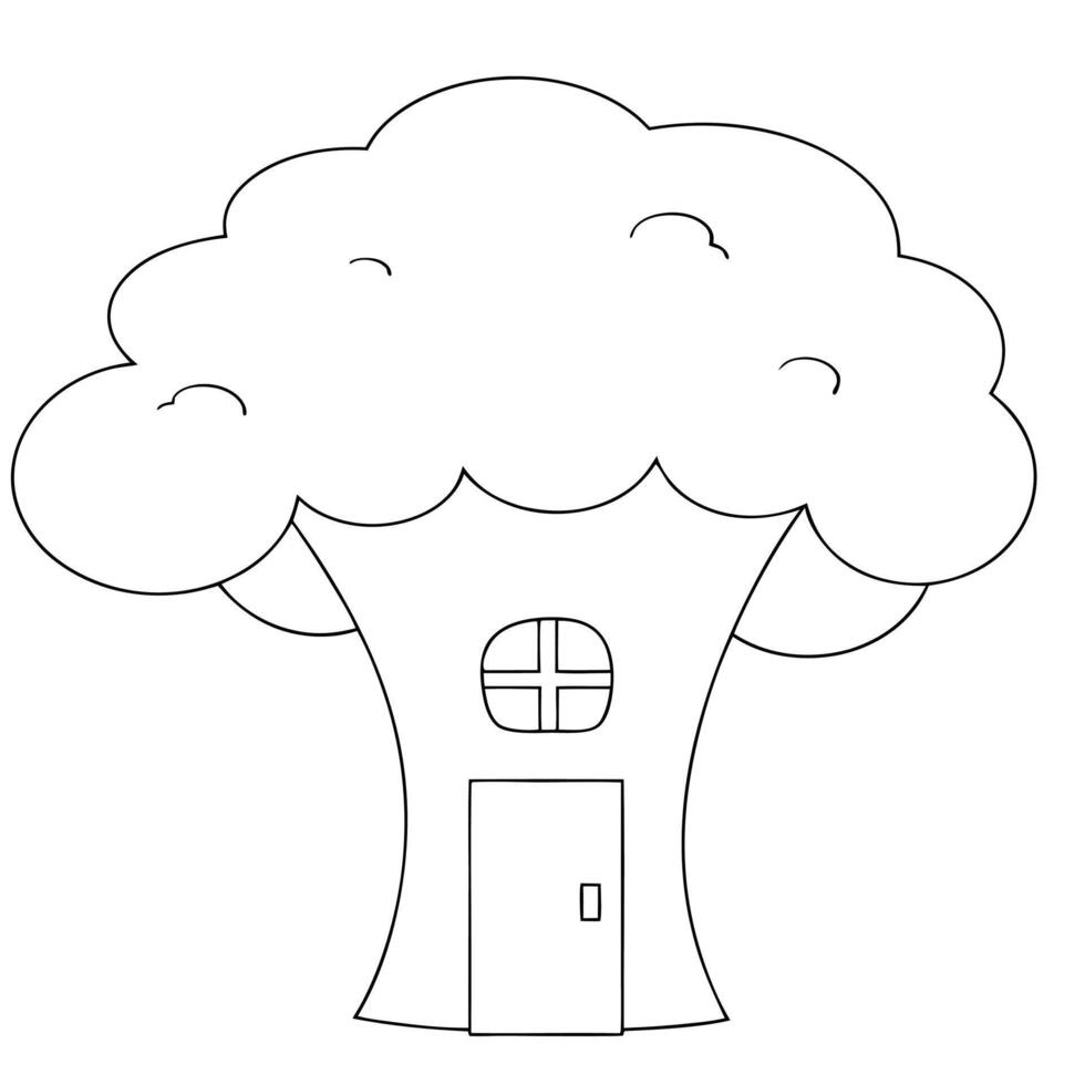 A cartoon tree with a door and a window vector