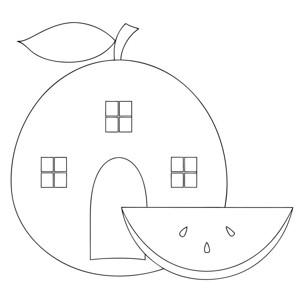 A house with a slice of watermelon on it coloring page vector