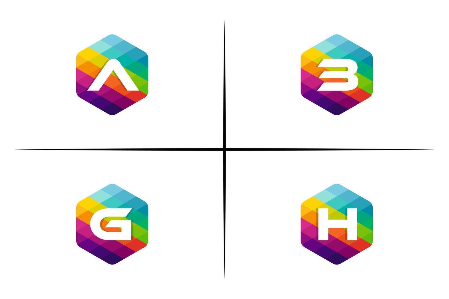 Initial letter logo bundle design with hexagons. colorful texture. isolated white. logos for business, corporate, digital, technology and graphic design. modern templates vector