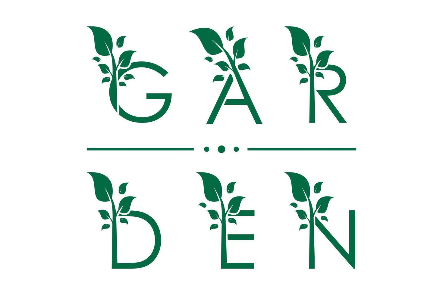 Simple thin filled shape green leaves and plant natural font. Garden letters set. Business logo design template bundle. vector